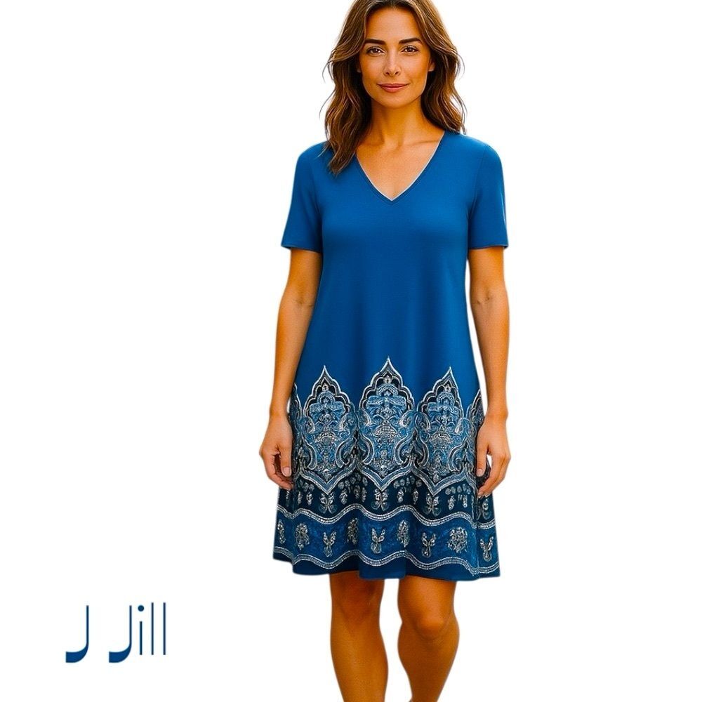 J Jill‎ Cobalt Blue Floral Dress NWOT Size XS CottageCore